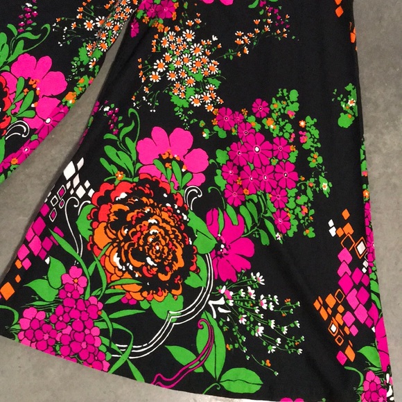 VINTAGE - 1960 1970 wide leg floral pants - Picture 2 of 3